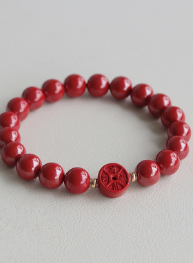 原创帝王朱砂手链女红色转运珠福在眼前本命年佛珠男单圈手串饰品