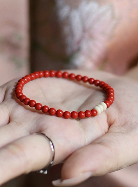 经典红朱砂本命年手链男女情侣款简约天然化石个性手饰红色实拍