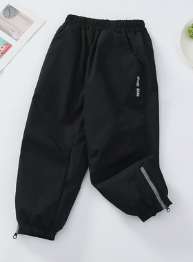 儿童软壳冲锋裤男童春装宽松户外拉链裤子2026中大童春秋防风长裤