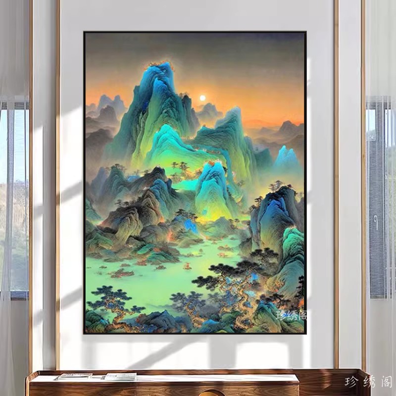 千里江山图钻石画玄关满钻十字绣