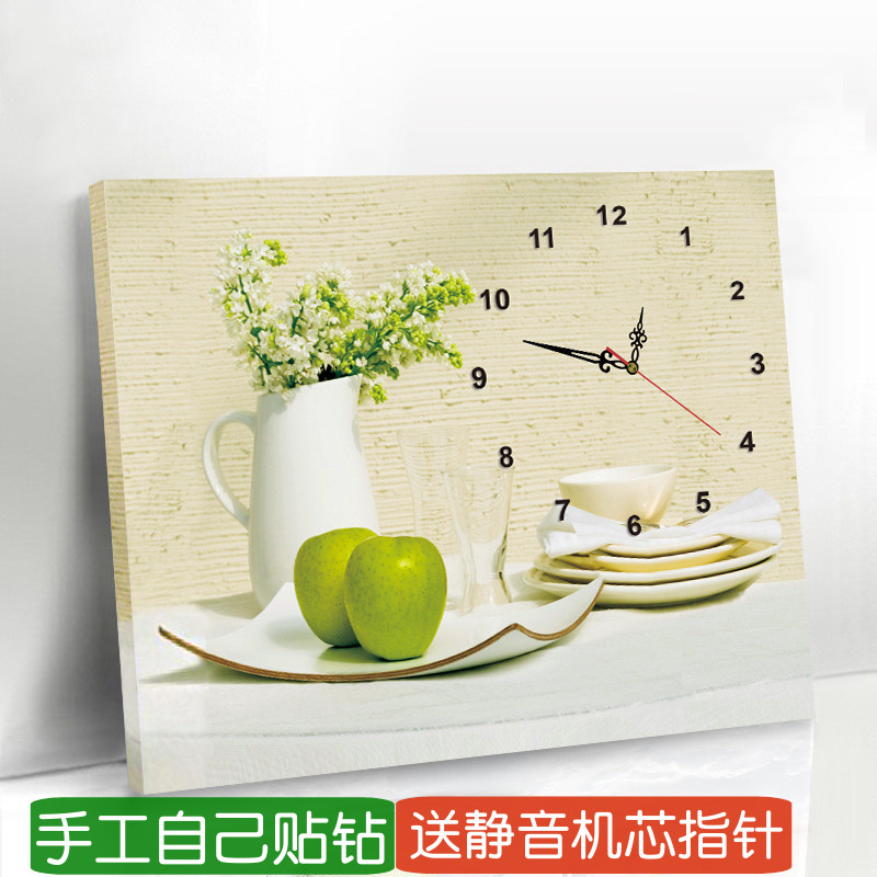 5d餐厅钻石画2025新款钟表简单小幅清新全贴粘钻十字绣饭厅时挂钟