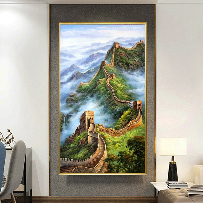 2026年新款钻石画玄关风景画满钻万里长城5d粘贴钻十字绣竖版过道