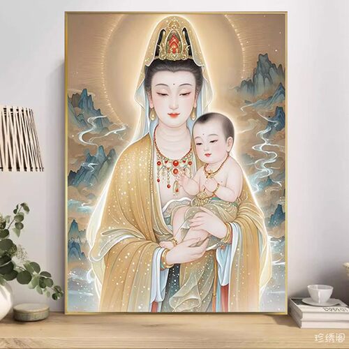观音送子钻石画满钻十字绣点钻画