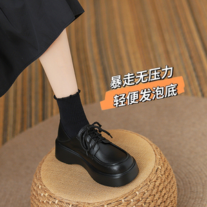 爆款小皮鞋女英伦风2025春季新款百搭厚底系带单鞋学院真皮乐福鞋