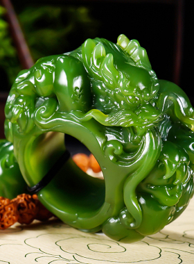 和田玉碧玉貔貅扳指男款大拇指