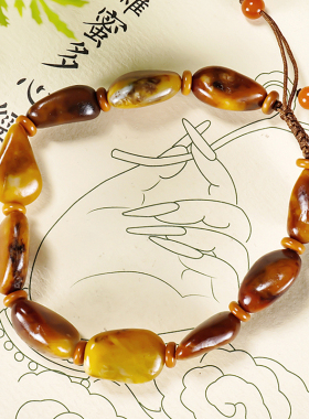 原籽无修原籽原皮新疆和田玉籽料黄沁手链手串29.76克