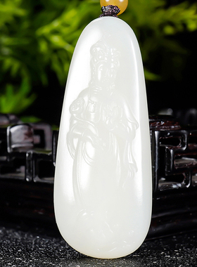 手工精雕细腻油润老料新疆和田玉羊脂白玉挂件吊坠观音16.07克