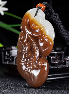 省大师郭磊精雕金山矿红糖白肉和田玉糖玉挂件吊坠玉如意 25.31克