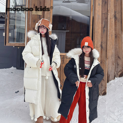 超高充绒量［挡风墙］厚款经典黑白双面穿毛领羽绒服厚款儿童外套