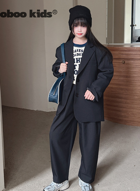 墨宝童装 MoobooKids_简约大廓形中大童甜酷黑色西装套装入秋女童