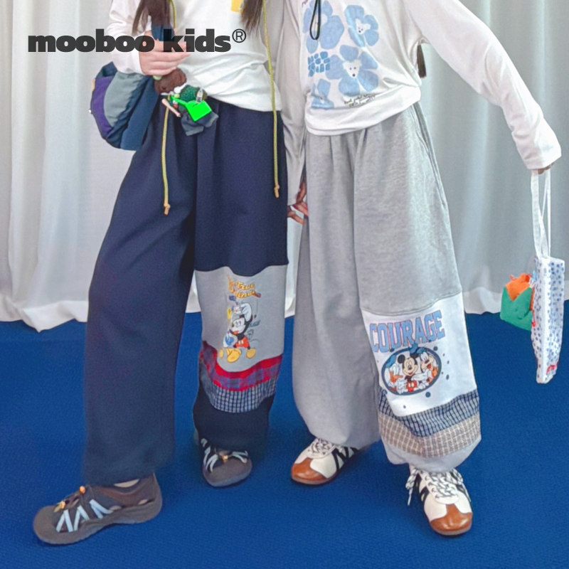 墨宝童装 MoobooKids_趣味插画米奇拼接两色运动裤图片