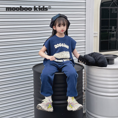 墨宝童装 MoobooKids_女童潮酷穿搭好穿实用蓝色美式运动套装