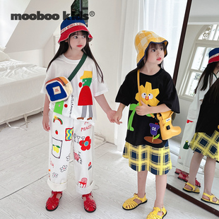 墨宝童装_趣味花朵立体贴布 两色T+趣味彩绘图案直简裤 +格纹裙裤