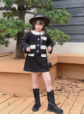 墨宝童装 MoobooKids_粗花呢羊毛拼珍珠扣小香风套装 6岁女中童秋