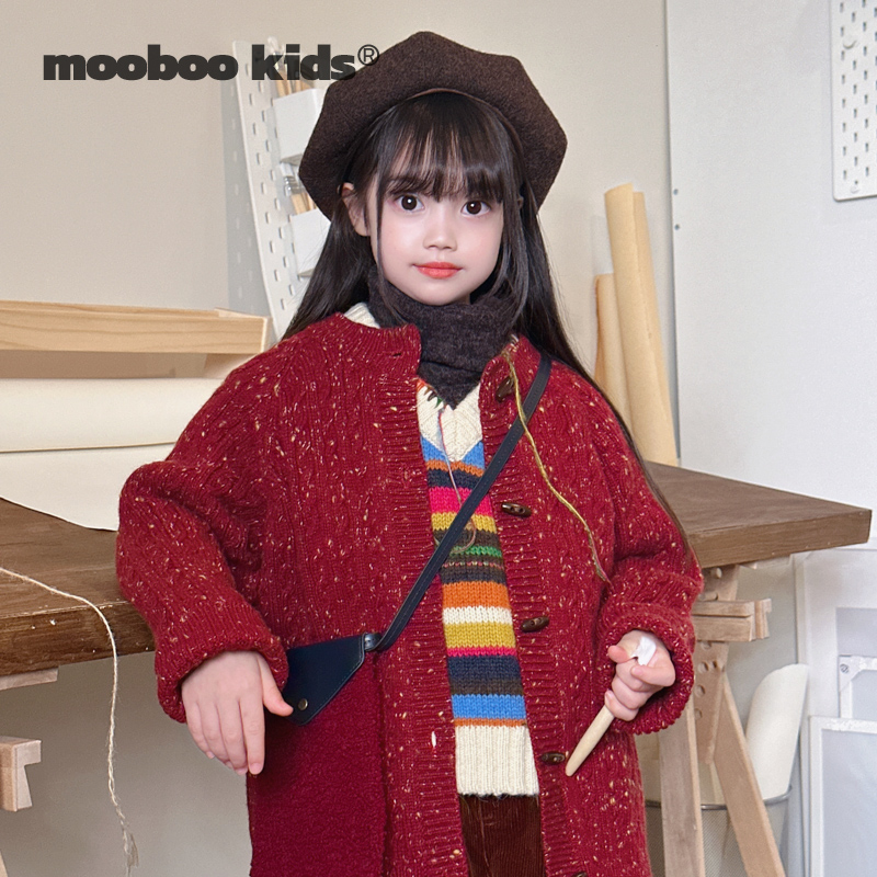 墨宝童装 MoobooKids_五彩缤纷马甲+彩点牛角扣毛衣中大童修身冬