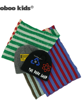 MoobooKids_百搭的彩色拼接长款围巾+两面戴绣花时髦帽子