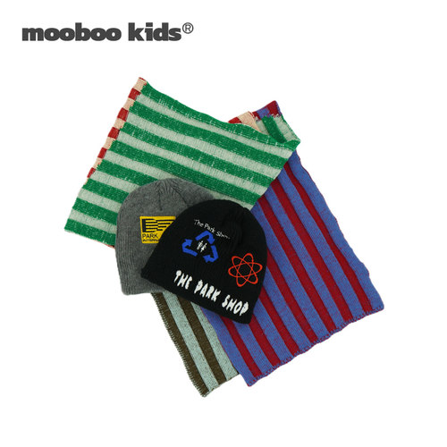 MoobooKids_百搭的彩色拼接长款围巾+两面戴绣花时髦帽子