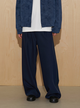 APOECHO 重磅复古藏青西装阔腿高级感宽松显瘦百搭直筒休闲长裤