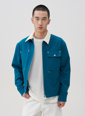 APOECHO 美式复古翻领铆钉点缀春季巴恩风多口袋工装夹克外套上衣