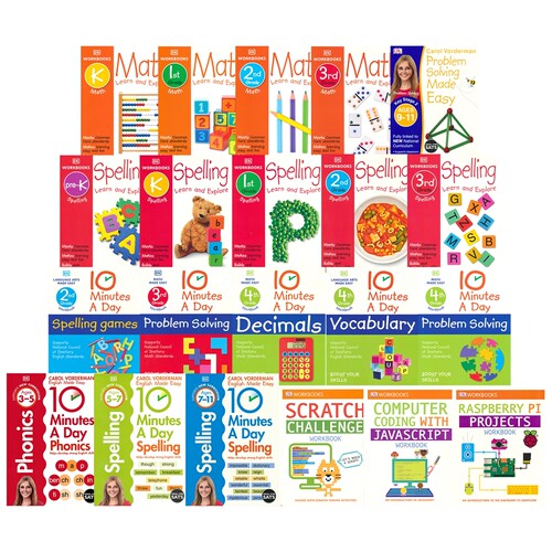 DK 数学英语电脑编程练习册 Math English Computer Coding Workbooks 幼儿园小学教辅 自然拼读 乘除法 Scratch树莓派 英文原版