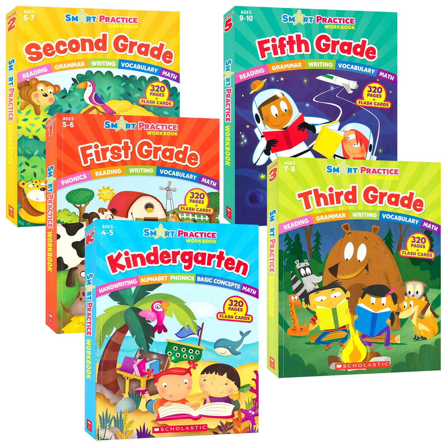 英文原版 Scholastic Smart Practice Kindergarten Grade 1 2 3 5 美国学乐聪慧系列教辅 越学越聪明 幼儿园小学 儿童英语教育