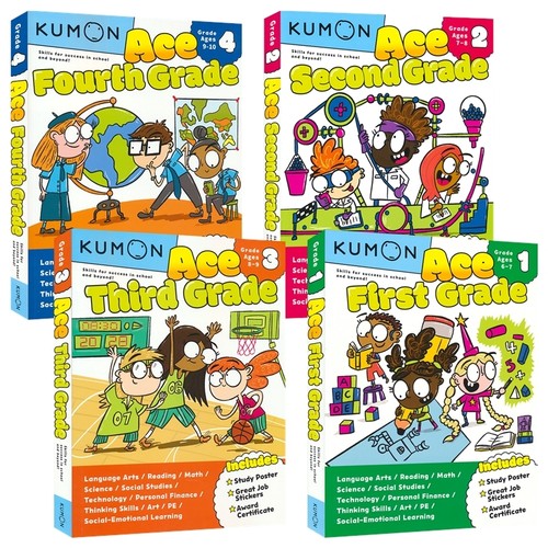 Kumon Ace First Grade Second Grade 公文式教育 1-4年级 全能练习册 英语语言 阅读 数学 科学 小学课外提升教辅 英文原版进口