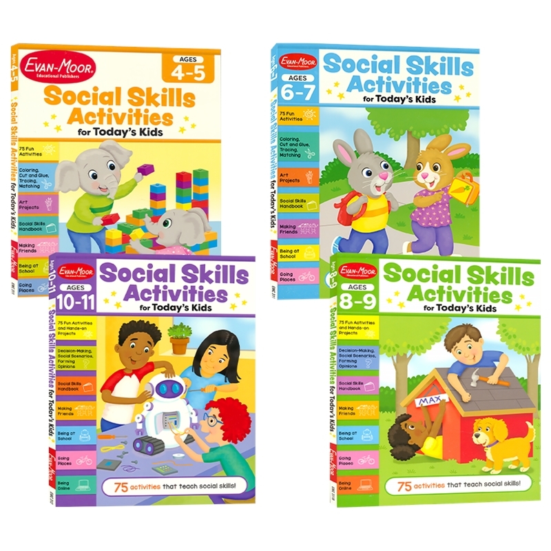 Evan-Moor Social Skills Activities for Today's Kids 美国加州教辅幼儿社交技能手册 4-11岁人际交往情商养成全彩练习 英文原版