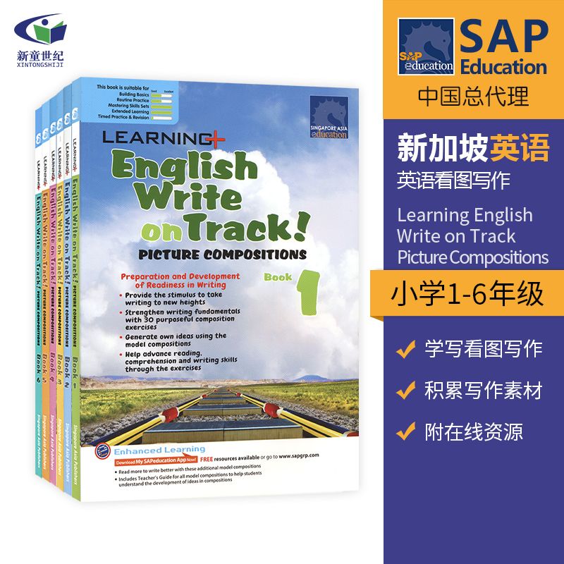 新加坡学习系列小学英语看图写作练习册1-6年级 Learning English Write on Track Picture Compositions SAP英语写作训练题集 书籍/杂志/报纸 儿童读物原版书 原图主图