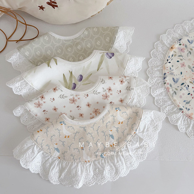 韩国ins婴儿围嘴大披肩宝宝棉质加大花边口水巾公主360围兜