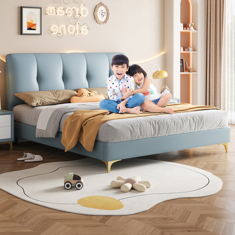 百冠纳帕皮儿童床男女孩软包储物