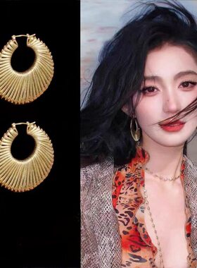 新款欧美复古金属线条编织缠绕耳环夸张大气小众高级感轻奢耳圈女