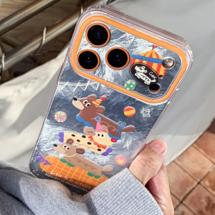 九点半可爱卡通银色腊肠狗狗乐园适用苹果17ProMax手机壳iphone17 15PM双层防摔全包手机保护套情侣 16ProMax