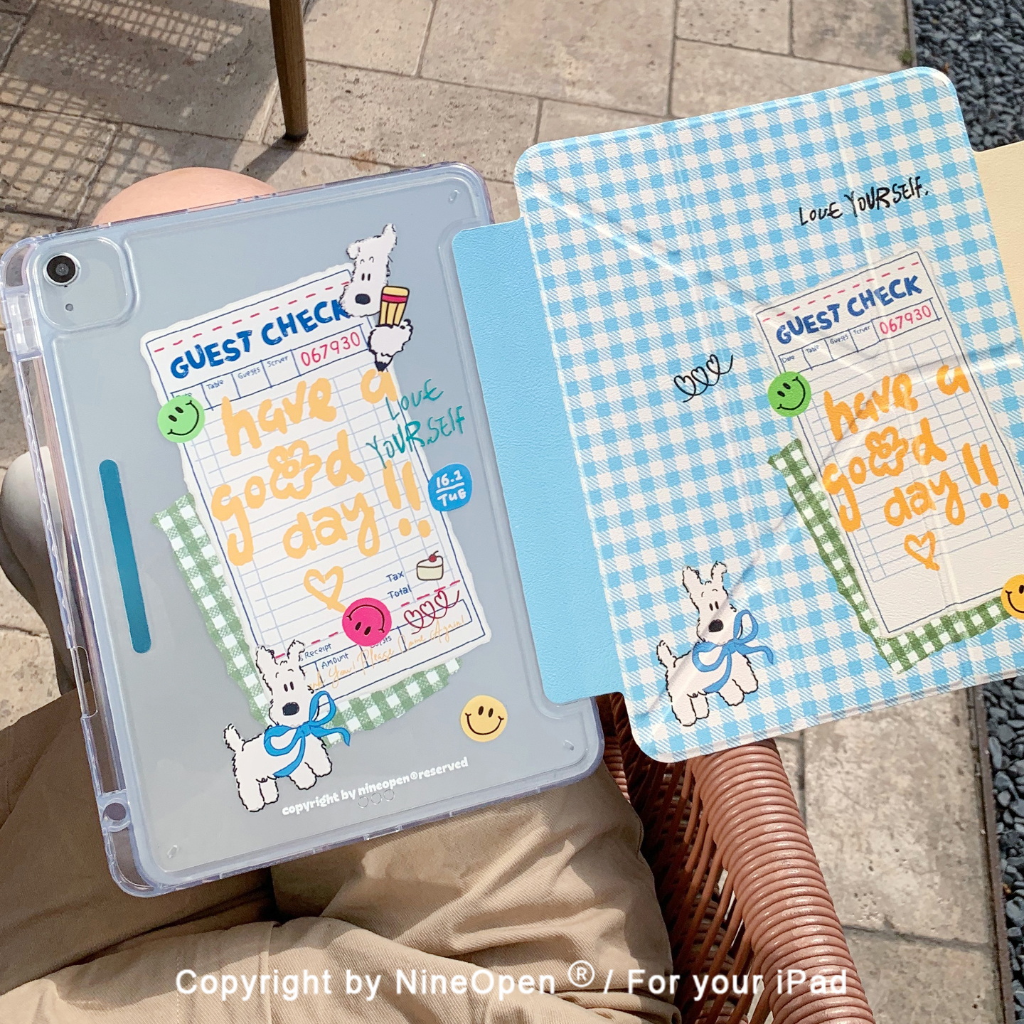九点半海盐蓝西高地平板保护壳适用于苹果2025新款iPadAir7华为Matepadpro折叠支撑保护套mini7亚克力平板套