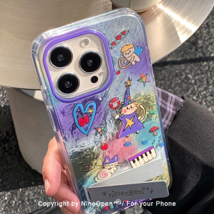 九点半可爱紫色渐变魔法天使小喵金属隐藏支架适用于苹果17promax 15pro防摔保护壳 16PM手机壳iPhone17Pro