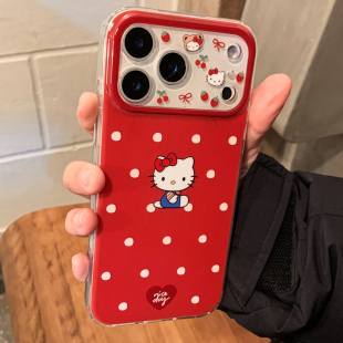 九点半双层简约ins风红白波点可爱kt爱心适用于苹果17ProMax手机壳iphone17Pro 15pro防摔精孔保护套 16PM