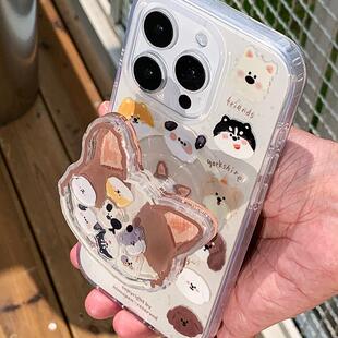 九点半磁吸可爱柯基西高地小狗双层适用于苹果17promax 15pro摇摇乐支架情侣壳保护套 16PM手机壳iPhone17Pro