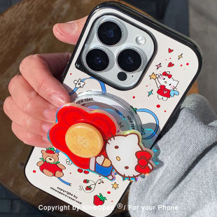 九点半可爱红草莓KT小熊蝴蝶结磁吸支架适用于苹果17promax 15pro全包防摔保护套壳 16PM手机壳iPhone17Pro