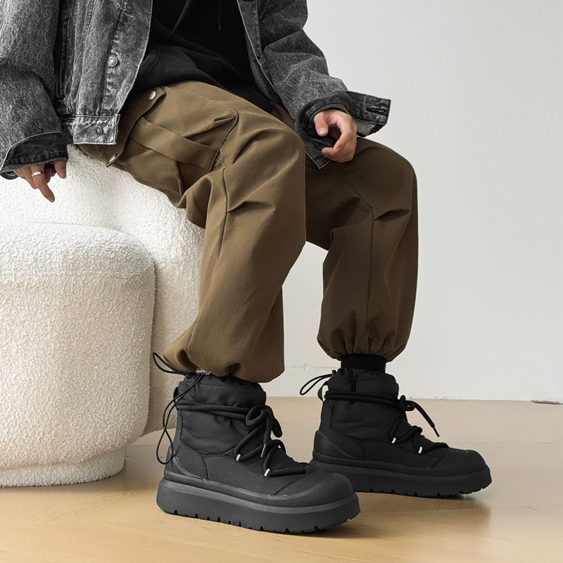 WINTER FLEECE THICKENED SNOW BOOTS FOR MEN AND WOMEN VERSATILE WARM COTTON SHOES THICK SOLES AND BLACK FUNCTIONAL WIND WATERPROOF MARTIN BOOTS