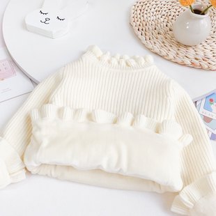 宝宝毛衣加绒加厚冬装女童针织衫套头婴幼儿打底衫内搭弹力女宝1
