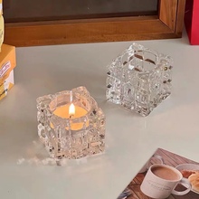 透明冰块欧式 水晶玻璃香薰蜡烛烛台桌面摆件浪漫烛光晚餐氛围布置