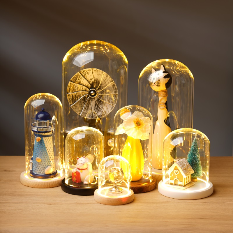 永生花玻璃罩展示盒diy手办装饰桌面摆件干花透明防尘罩工艺品