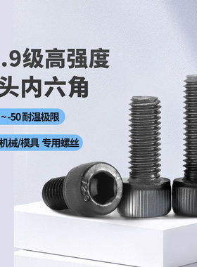 12.9级杯头内六角螺丝钉M3M4M5M6M8M10高强度螺栓圆柱头螺钉加长