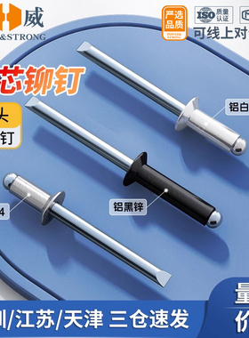 抽芯铆钉铝压拉钉拉帽卯钉螺丝配件圆头加长毛钉铝合金黑色M4M5M6