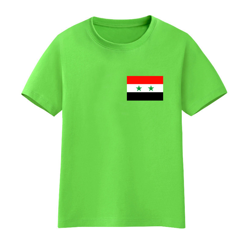 纯棉小学生可以定做男女儿童短袖t恤叙利亚国旗衣服表演活动半袖