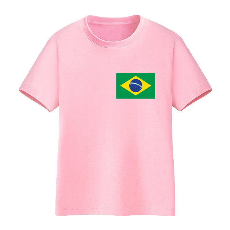 小学生服可以定做男女儿童短袖t恤巴西国旗衣服表演活动半袖纯棉