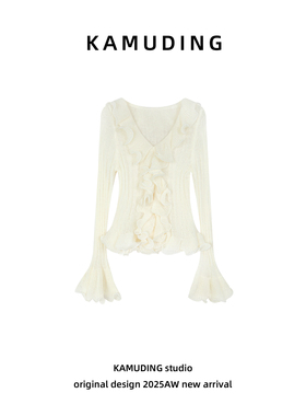 KAMUDING2026新款设计感秋冬法式领子温柔纯欲百搭毛针织衫26019H