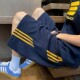 2025夏季 休闲百搭撞色三条杠织带宽松五分短裤 男运动潮牌青少年