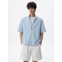 A pure cotton stand-up collar half-zipper fake two-piece short-sleeved suit for men, a summer trendy brand casual loose T-shirt and shorts two-piece set thumbnail 2