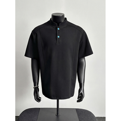 美式复古立领短袖男polo衫正肩