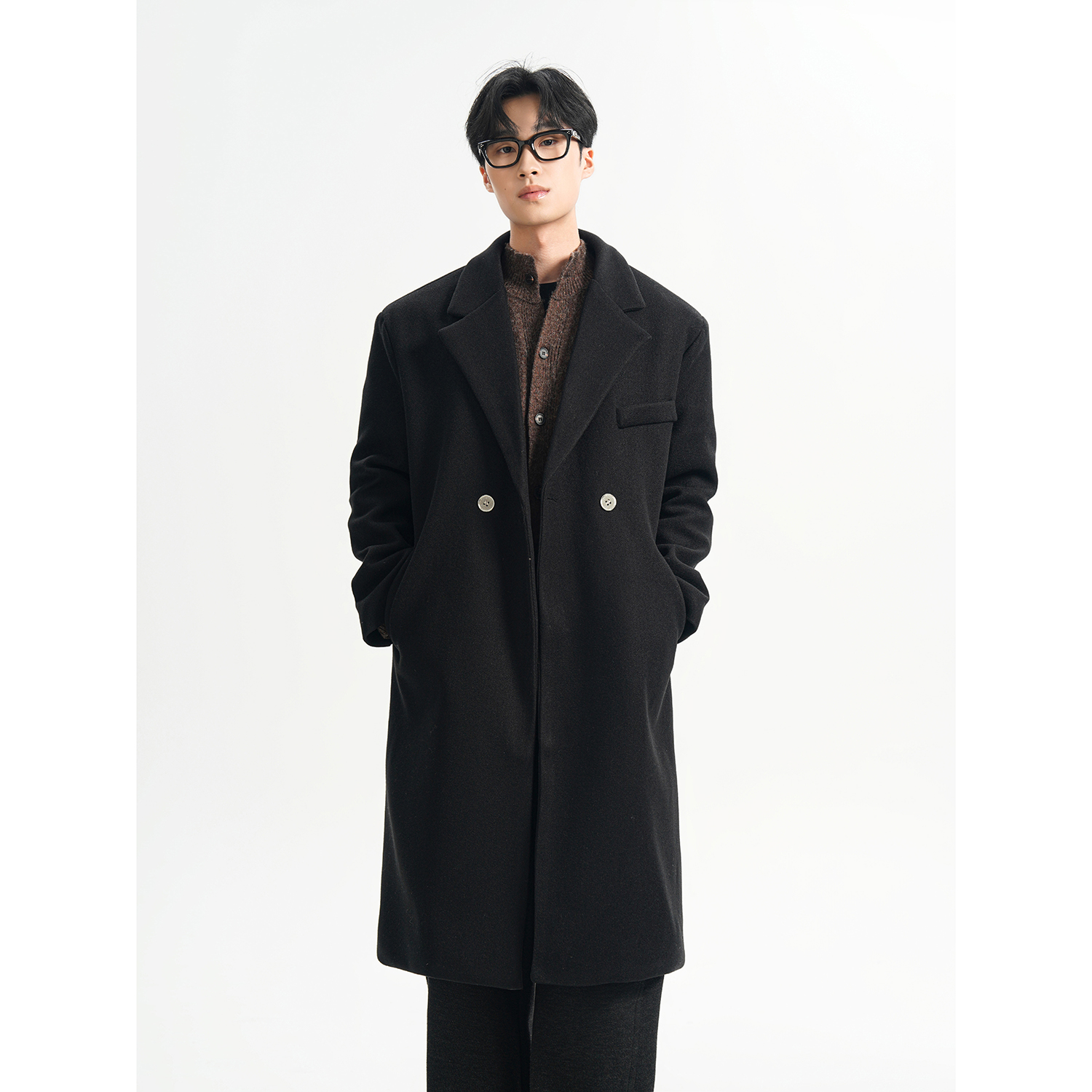 垫肩冬季毛呢大衣男中长款过膝潮